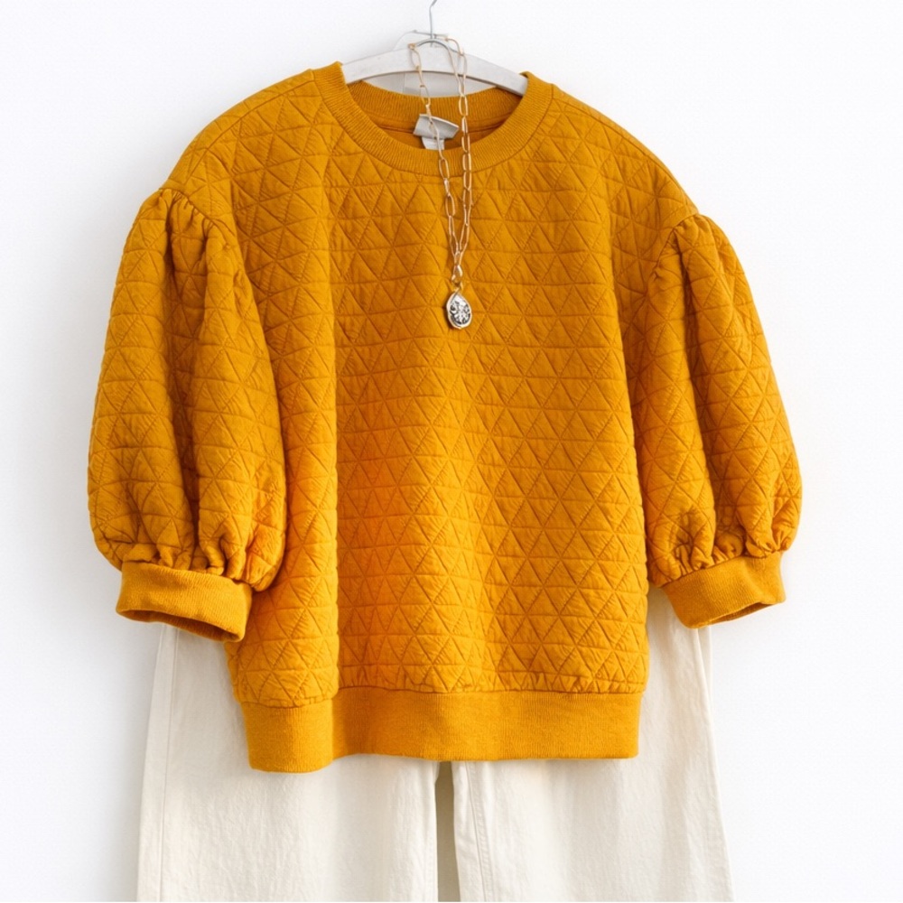 Super Sift Comfy Quilted Orange Crew Neck Sweater